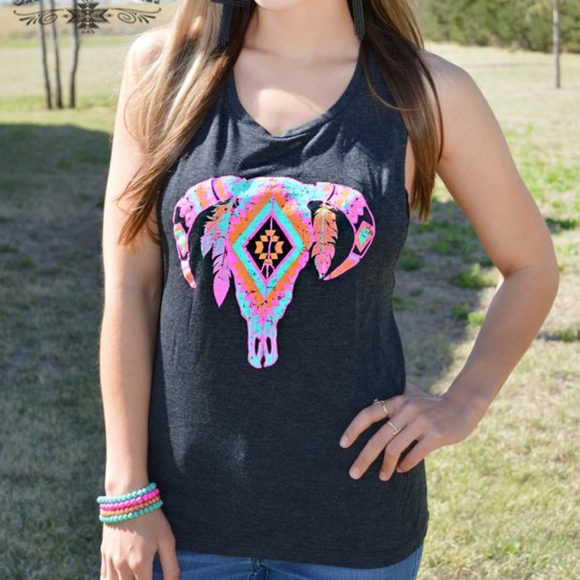 Neon Steer Skull Tank - Picture 2 of 4
